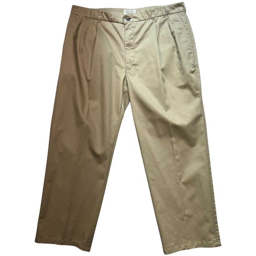 St. John's Bay Men's Classic Fit Pleated Chino Pants Size 42x29 Khaki